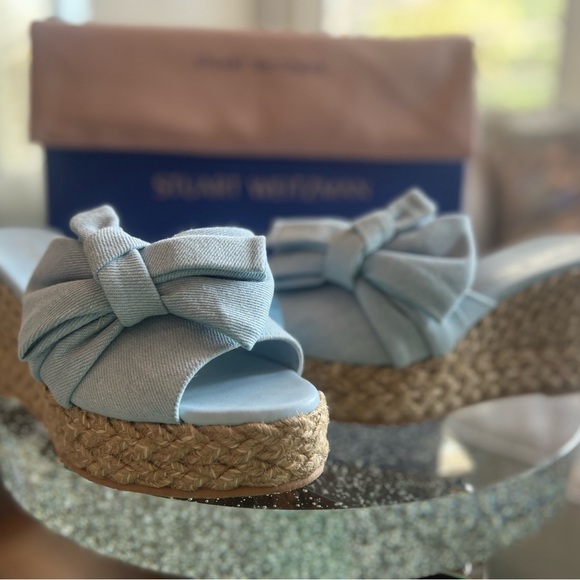 Stuart Weitzman NWB Loveknot Espadrille Wedge Vintage Denim/Jute Size 40/9.5 B - Picture 5 of 10